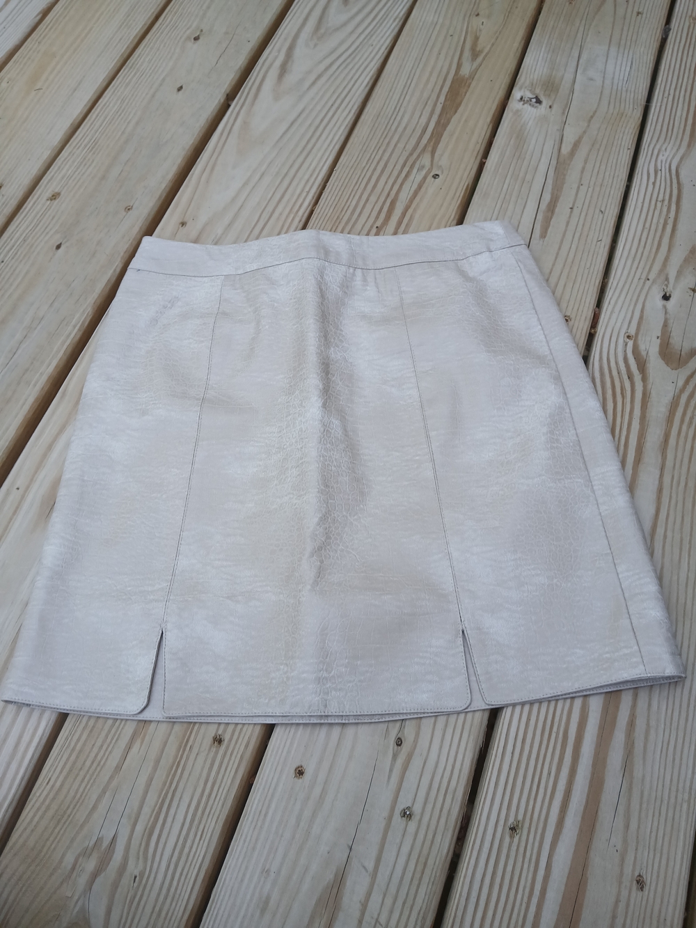 Women's Cream Faux Leather A-Line Mini Skirt